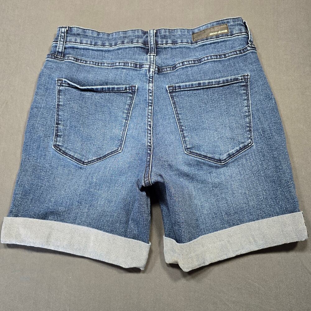 DKNY Blue Jean Shorts Stretch Classic Stonewash Denim Cuffed Rolled Women Size 4 - Picture 2 of 5
